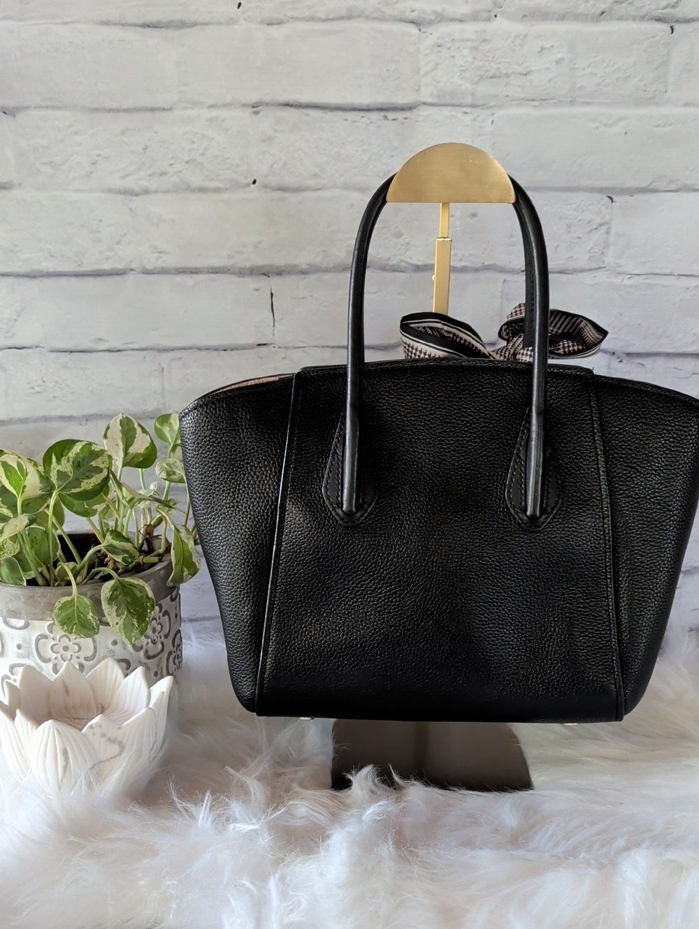 kate spade Black Pebbled Leather Satchel With Scarf - Picture 3 of 6